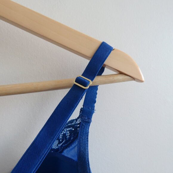 NATORI Feathers Plunge Lace T Shirt Bra in Blue Mesh - Size 34DD - Picture 6 of 10